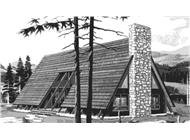 This is the front elevation of A-Frame House Plans LS-H-770-2A.