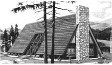 This is the front elevation of A-Frame House Plans LS-H-770-2A.