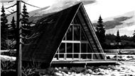 This is the front elevation of A-Frame House Plans LS-H-726-3A.