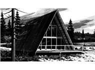 This is the front elevation of A-Frame House Plans LS-H-726-3A.