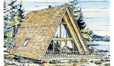 This is a colored rendering of A-Frame Home Plans LS-H-15-1.