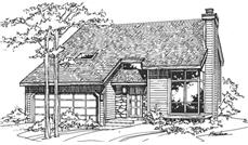 This image shows the postmodern style of this house plan