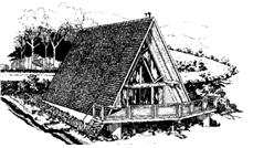 This shows the front elevation of A-frame Home Plans LS-H-6.