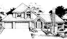 This image shows the front elevation of these Country House Plans, Multi-Level House Plans, 1-1/2 Story House Plans.