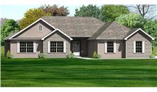 This is a nice rendering of the front of this set of Ranch House Plans.