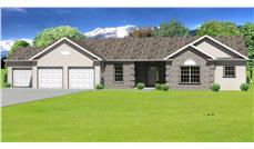 This image is a 3D computer rendering of these European Ranch Houseplans.