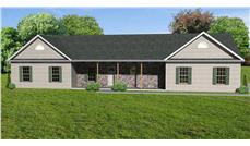 This image shows the front elevation of these Ranch House Plans.