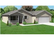 This image shows the front elevation of these Bungalow House Plans.