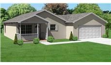 This image shows the front elevation of these Bungalow House Plans.