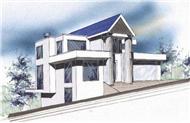 This is the front elevation for these Modern House Plans.