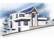 This is the front elevation for these Modern House Plans.