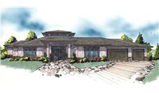 This is a color rendering of these Prairie House Plans.