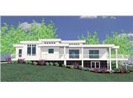 This is the front elevation for these Prairie House Plans.