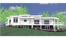 This is the front elevation for these Prairie House Plans.