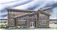 This is the front elevation for these Prairie Style House Plans.