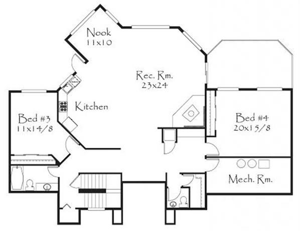 This image shows the rec. room along with 2 bedrooms.