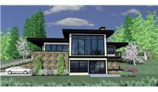This is the front elevation for these Prairie House Plans.