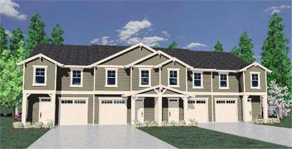 This is the front elevation for these Multi-Unit Home Plans.