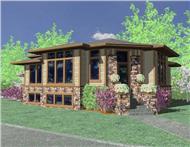 This is the front elevation of these Contemporary Prairie House Plans