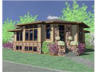 This is the front elevation of these Contemporary Prairie House Plans