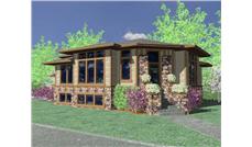 This is the front elevation of these Contemporary Prairie House Plans