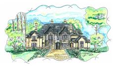 This is a colored rendering of these Luxury Tudor House Plans.