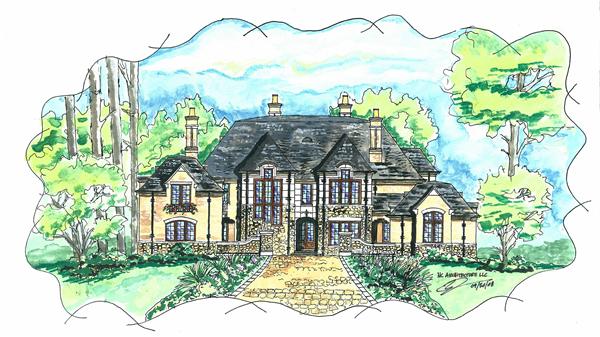 This is a colored rendering of these Luxury Tudor House Plans.