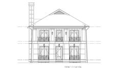 This is a black and white front elevation of these Craftsman Homeplans.