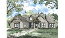 This is an artist's drawing of the front of these Craftsman House Plans.