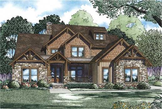 This is the front elevation for these Craftsman Home Plans.