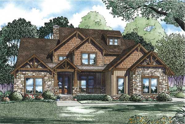 This is the front elevation for these Craftsman Home Plans.