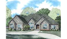 This is the front elevation for these French House Plans.