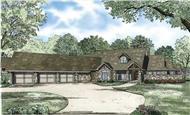 This is an artist's rendering of these Country Ranch House Plans.