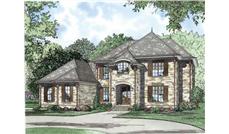 This is a colorful front elevation of these Luxury European House Plans.