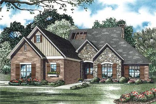 This is the front elevation for these Traditional House Plans.
