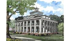 This image shows the elevation for this set of Southern Plantation House Plans.