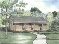 This image shows the front elevation for these Log Cabins and Vacation House Plans.