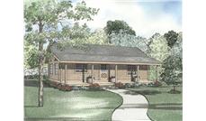 This image shows the front elevation for these Log Cabins and Vacation House Plans.