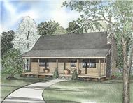 This image shows the beautiful exterior to this set of Log Home Plans.