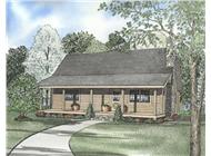 This image shows the beautiful exterior to this set of Log Home Plans.