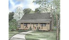This image shows the beautiful exterior to this set of Log Home Plans.