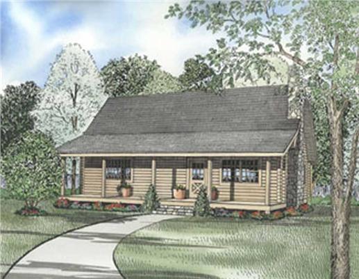 This image shows the beautiful exterior to this set of Log Home Plans.