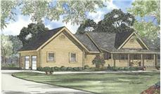 This image shows the front elevation for these Log House Plans.