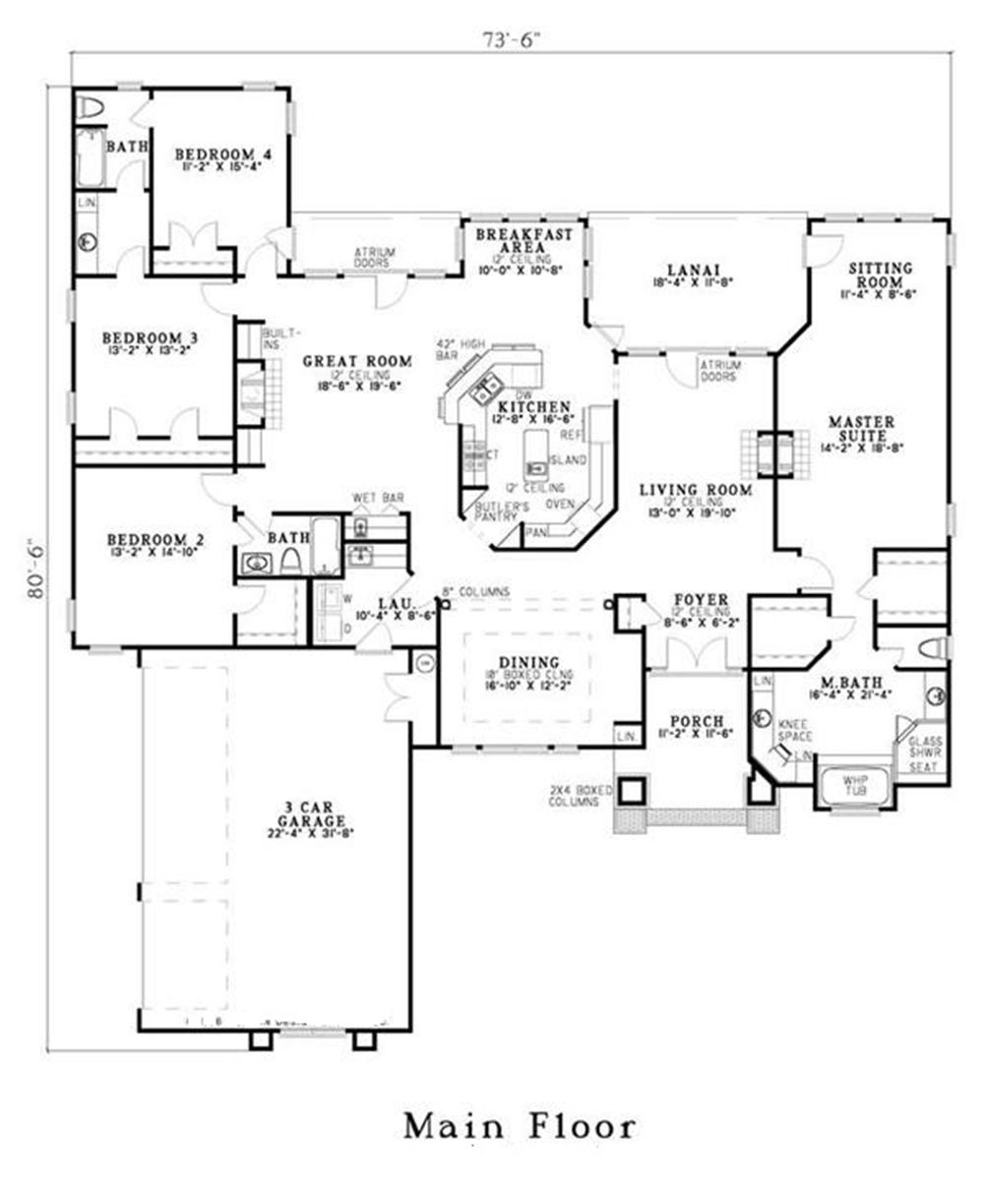153-1573 house plan main level