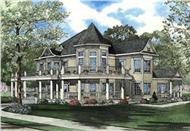 This image shows the front elevation for this set of Luxury House Plans, Victorian House Plans.