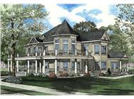This image shows the front elevation for this set of Luxury House Plans, Victorian House Plans.