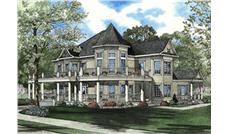 This image shows the front elevation for this set of Luxury House Plans, Victorian House Plans.