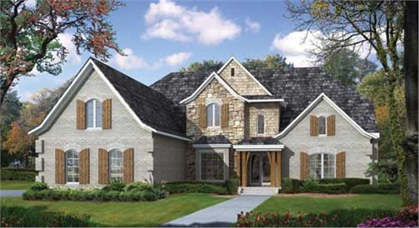 This image shows the front elevation of these great European House Plans.