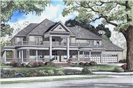 This image shows the front elevation for this set of Southern House Plans.