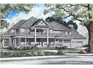 This image shows the front elevation for this set of Southern House Plans.